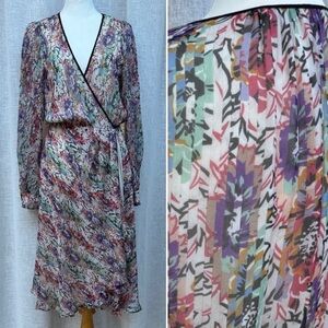 As Is ETRO multi-colored silk print long-sleeve midi wrap dress a V-neckline